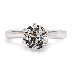 Round Old European Solitaire Anniversary Ring 14K White Gold 2 Carats Real Diamond