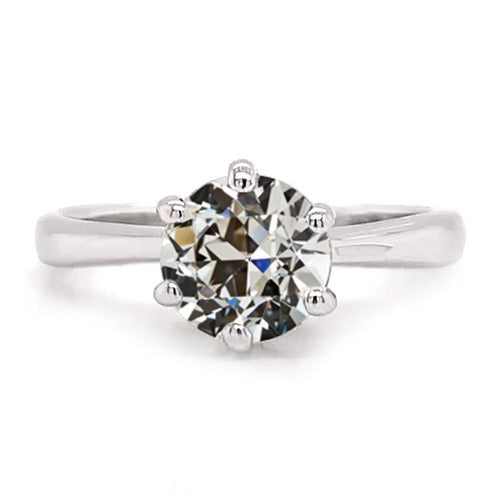 Round Old European Solitaire Anniversary Ring 14K White Gold 2 Carats Real Diamond - Solitaire Ring-harrychadent.ca