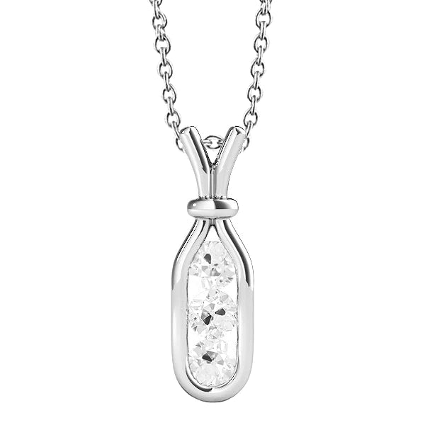 Round Old European Three Stone Natural Diamond Pendant 1.50 Carats Gold 14K