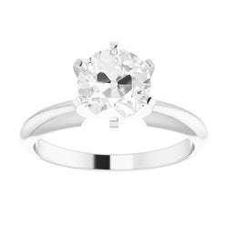 14K White Gold Antique Cushion Diamond Single Stone Ring 2.50 ct
