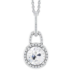 Round Old Mine Cut 3 Carats Halo Lock Real Diamond Pendant With Chain Gold