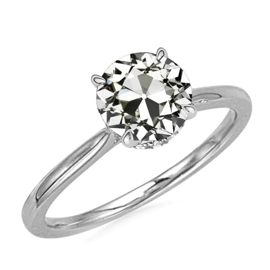 Round Old Mine Cut Diamond Ring Gold Jewelry Prong Set 4.50 Carats