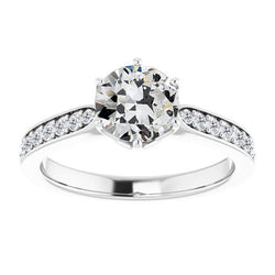 Real Fine Diamond Solitaire Ring with Accents – 14K White Gold