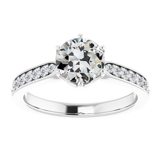 Diamond Antique Cushion Accent Solitaire Ring in 14 Karat White Gold – main view