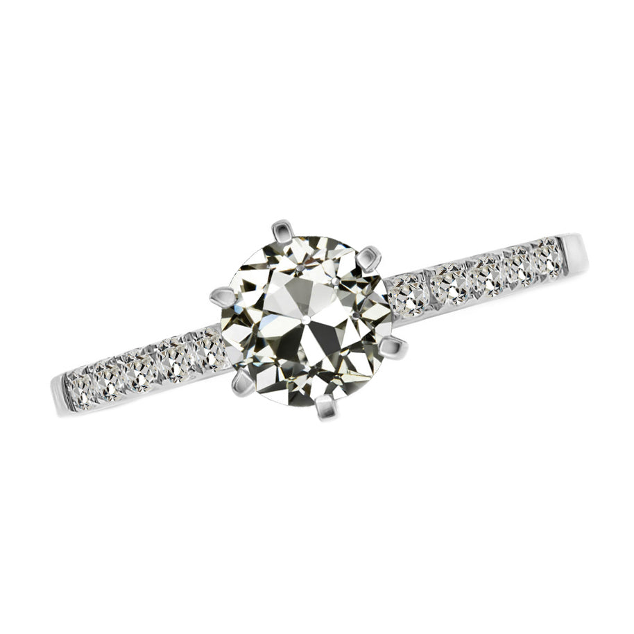 Brilliant Diamond Old Mine Cut Single Stone Ring in 14 Karat White Gold – main view