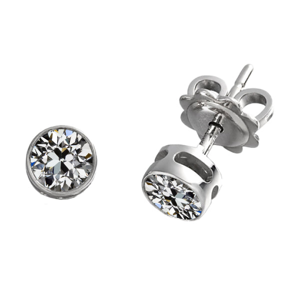 Fine Diamond Antique Cushion Stud Earrings in 14K White Gold – main view