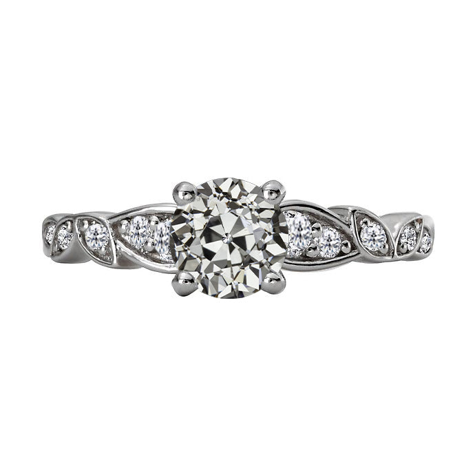 Fine Diamond Old Mine Cut Bridal Ring in 14K White Gold – main view