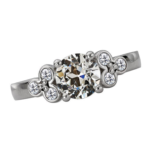 Brilliant Diamond Antique Cushion Accent Solitaire Ring in 14K White Gold – main view