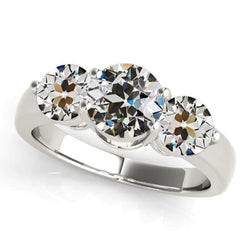 Round Old Mine Cut Genuine Natural Earth Mined Diamond 3 Stone Ring Basket Set 5 Carats Jewelry