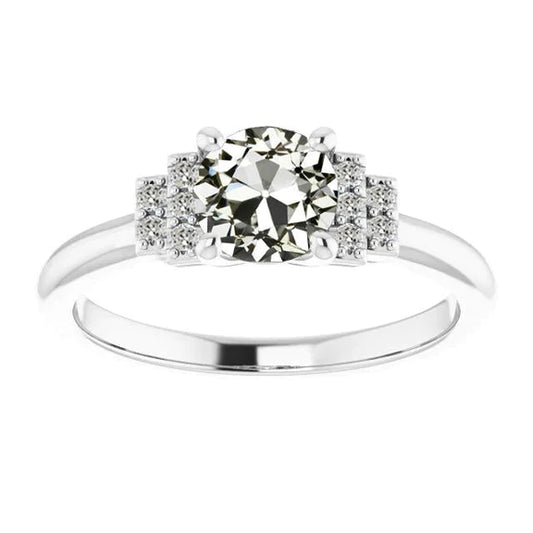 Round Old Mine Cut Genuine Diamond Engagement Ring 14K White Gold 3 Carats
