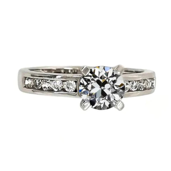 Round Old Mine Cut Genuine Diamond Engagement Ring Prong Channel Set 3 Carats
