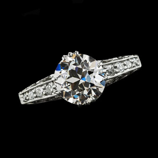 Round Old Mine Cut Genuine Diamond Ring 14K Gold 3 Carats Accented Jewelry