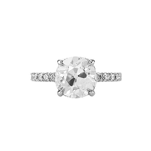 Round Old Mine Cut Genuine Diamond Ring Accented Prong Set Jewelry 2.75 Carats