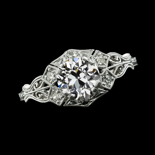 Round Old Mine Cut Genuine Diamond Ring Antique Style 2.50 Carats Gold