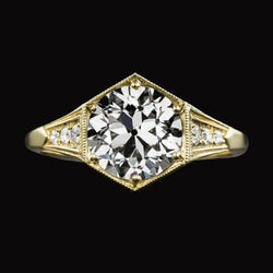 Round Old Mine Cut Genuine Diamond Ring Tapered Shank Yellow Gold 3.50 Carats