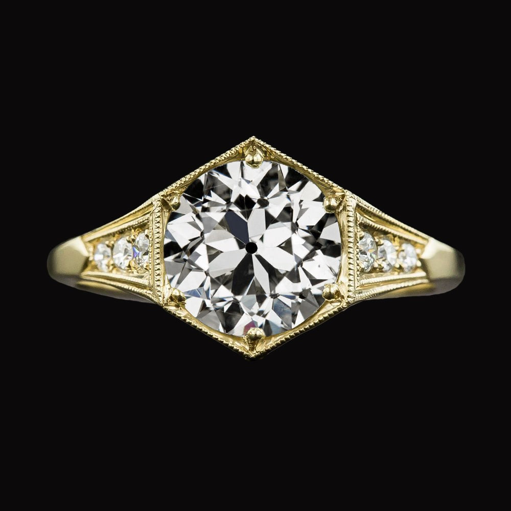 Round Old Mine Cut Genuine Diamond Ring Tapered Shank Yellow Gold 3.50 Carats - Anniversary Ring-harrychadent.ca