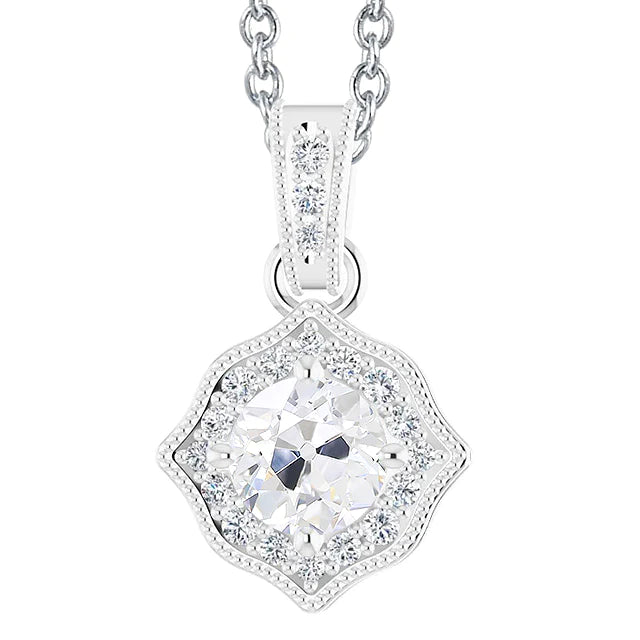 Round Old Mine Cut Halo Real Diamond Pendant 3 Carats Women's Jewelry