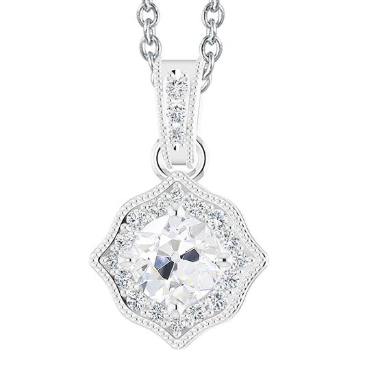 Round Old Mine Cut Halo Real Diamond Pendant 3 Carats Women's Jewelry