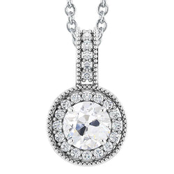 Round Old Mine Cut Halo Real Natural Earth Mined Diamond Pendant 4 Carats White Gold 14K