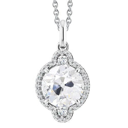 Round Old Mine Cut Halo Real Diamond Pendant 5 Carats White Gold 14K