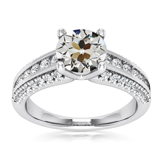 Round Old Mine Cut Miner Real Diamond Ring Channel Set 7 Carats