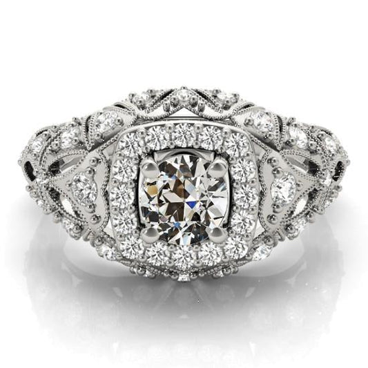 Round Old Mine Cut Natural Diamond Halo Ring Antique Style 4.25 Carats