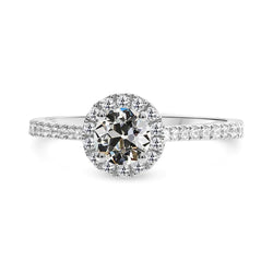 Round Old Mine Cut Natural Diamond Halo Ring With Accents 3 Carats Gold
