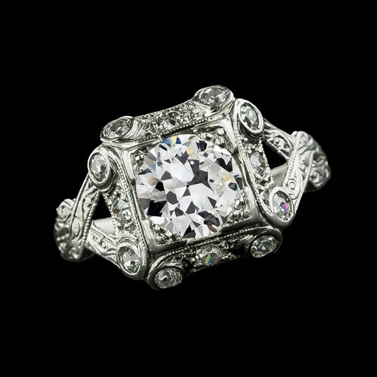 Round Old Mine Cut Natural Diamond Ring Antique Style 3 Carats Split Shank