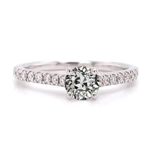 Round Old Mine Cut Natural Diamond Solitaire Ring With Accents 2.25 Carats