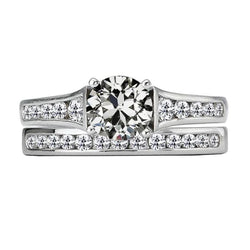 Round Old Mine Cut Natural Earth Mined Diamond Wedding Ring Set 6 Carats White Gold