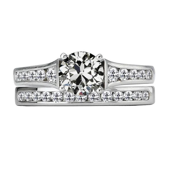 Round Old Mine Cut Natural Diamond Wedding Ring Set 6 Carats White Gold