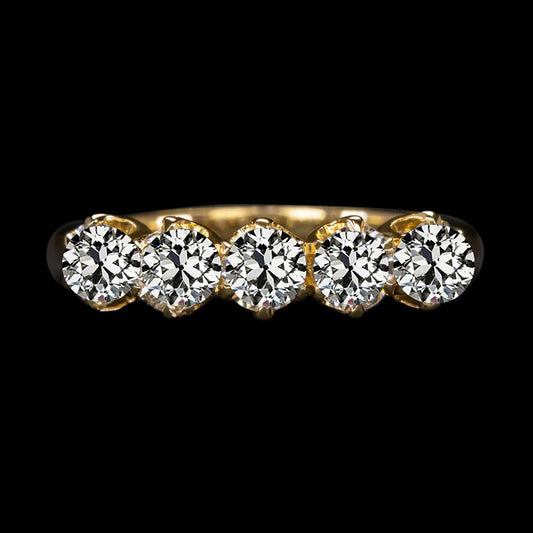 Round Old Mine Cut Real Diamond Anniversary Band 5 carats Yellow Gold