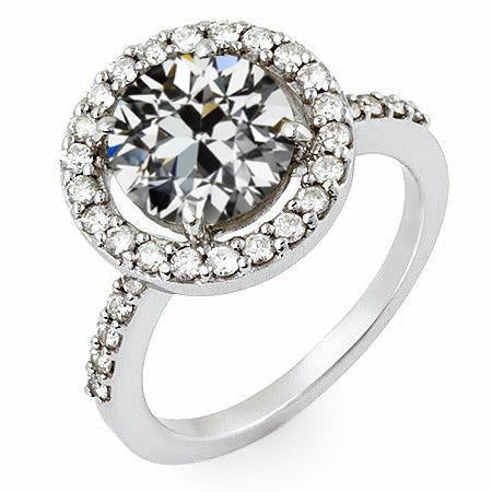 Round Old Mine Cut Real Diamond Halo Engagement Ring 4.50 Carats