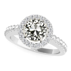 Round Old Mine Cut Real Diamond Halo Ring Jewelry 5 Carats White Gold