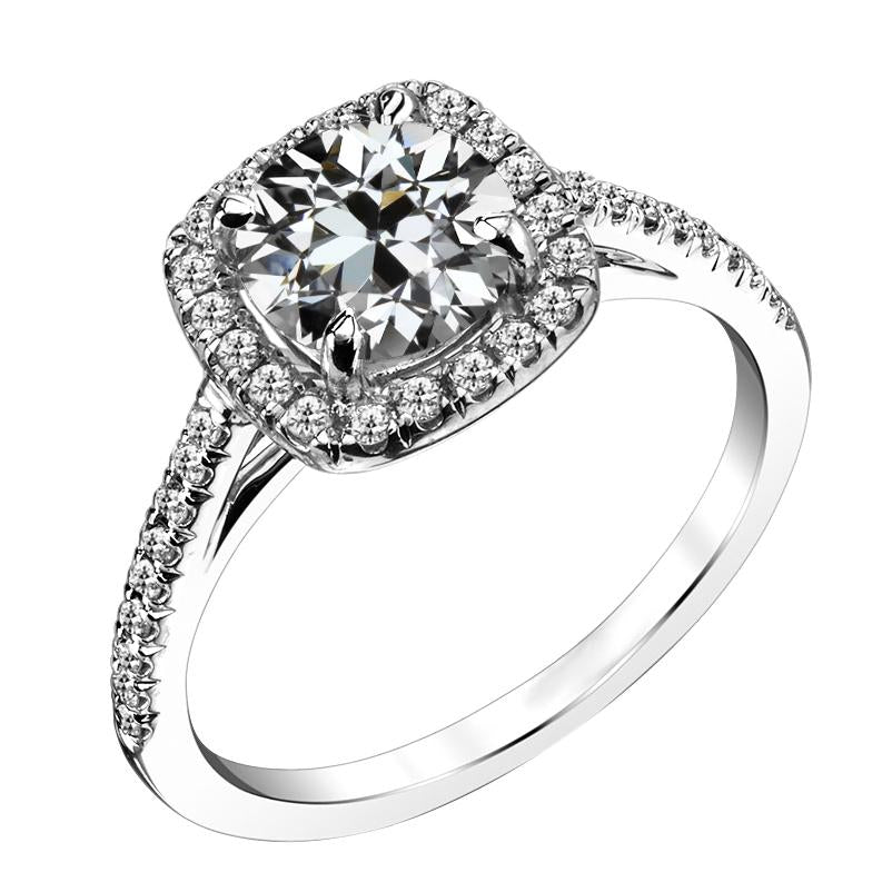 Round Old Mine Cut Real Diamond Halo Ring With Accents 5 Carats