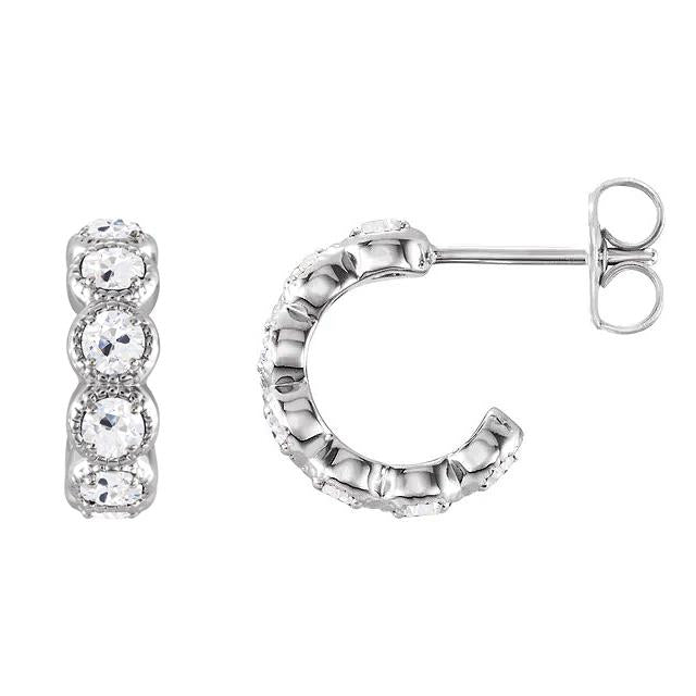 Round Old Mine Cut Real Diamond Open Hoop Earrings 14 Carats Milgrain