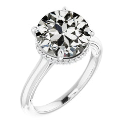Round Old Mine Cut Real Natural Earth Mined Diamond Ring 4 Prong Set Gold 6.50 Carats
