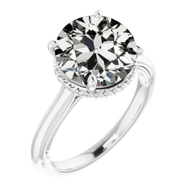 Round Old Mine Cut Real Diamond Ring 4 Prong Set Gold 6.50 Carats