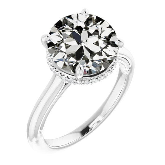 Round Old Mine Cut Real Diamond Ring 4 Prong Set Gold 6.50 Carats