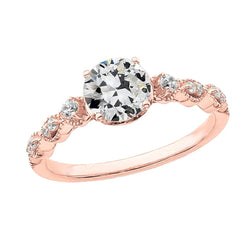 Round Old Mine Cut Real Diamond Ring Prong Set Rose Gold 2.50 Carats