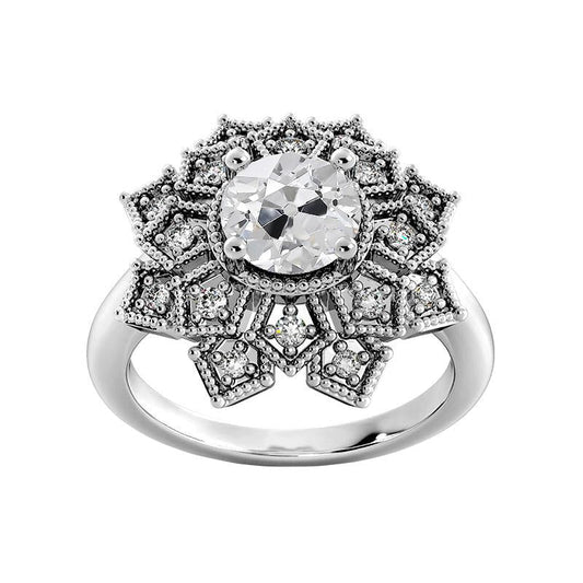 Round Old Mine Cut Real Diamond Ring Star Style Jewelry 3 Carats Gold