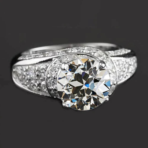 Round Old Mine Cut Real Diamond Ring White Gold Jewelry 6.50 Carats