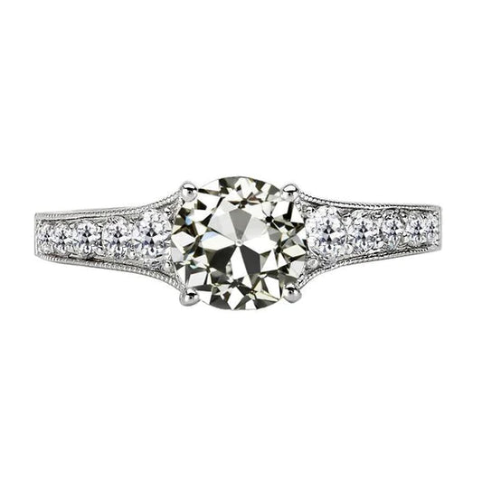 Round Old Mine Cut Real Diamond Ring With Accents 4 Prong Set 4 Carats