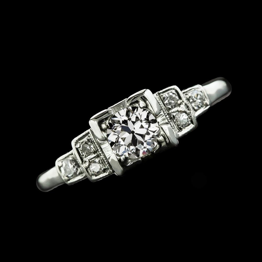 Round Old Mine Cut Real Diamond Ring With Steps 2 Carats White Gold