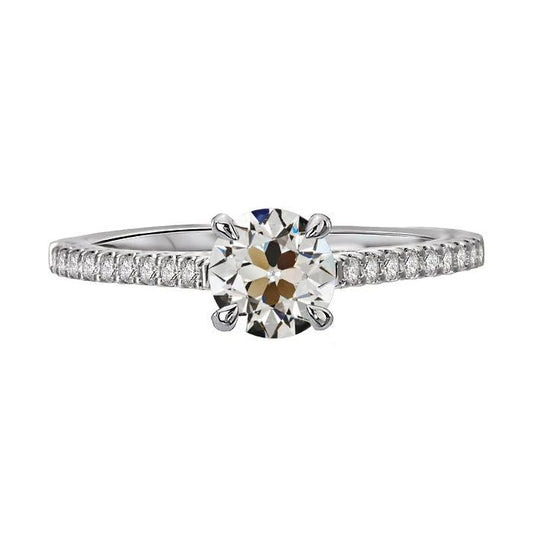 Round Old Mine Cut Real Diamond Solitaire Ring With Accents 3.50 Carats