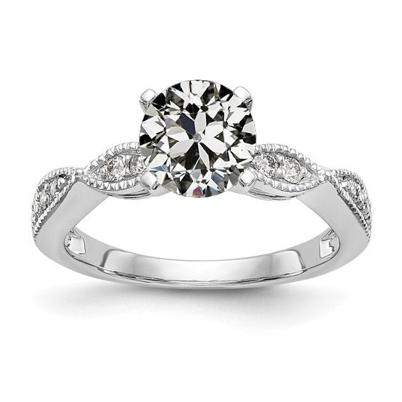 Round Old Mine Cut Real Diamond Wedding Ring 2.75 Carats Milgrain Shank - Engagement Ring-harrychadent.ca