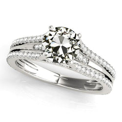 Round Old Mine Cut Real Natural Earth Mined Diamond Wedding Ring Prong Split Shank 5 Carats