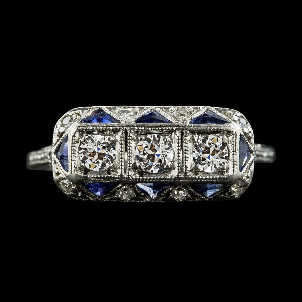 Round Old Mine Cut Real Diamond & Trillion Sapphire Gemstone Ring 4 Carats - Halo Ring-harrychadent.ca