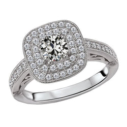 Antique Cushion Brilliant Diamond Halo Setting Ring in 14 Karat