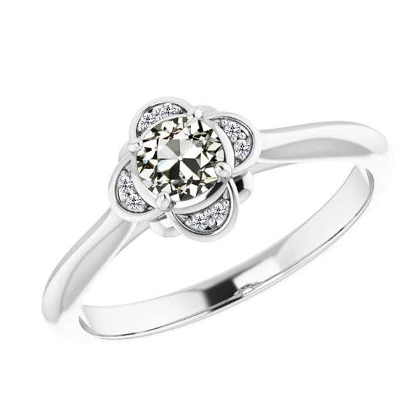 Brilliant Diamond Old Mine Cut Halo Engagement Ring in 14K White Gold – main view